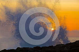 Ocean Wave at Sunset Time.