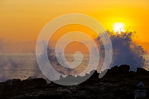 Ocean Wave at Sunset Time.