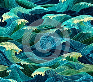 Ocean Wave Texture Seamless Teal Blue Green Water Pattern for Backgrounds