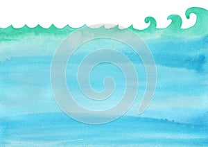 Ocean wave and under the sea watercolor hand painting background.