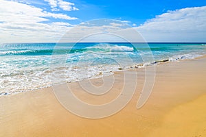 Ocean wave water on beautiful Jandia beach, Morro Jable, Fuerteventura, Canary Islands, Spain