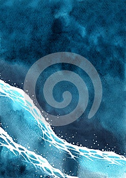 Ocean wave watercolor on top view hand painting background. photo