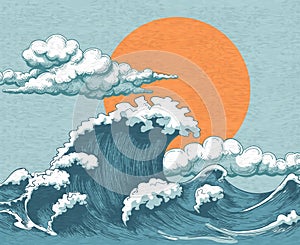 Ocean waves color drawing