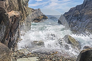 Ocean waves crashing against a rocky shore