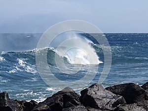 Ocean waves on the east coast in the Costa Teguise area