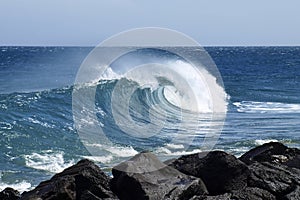 Ocean waves on the east coast in the Costa Teguise area