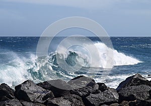 Ocean waves on the east coast in the Costa Teguise area