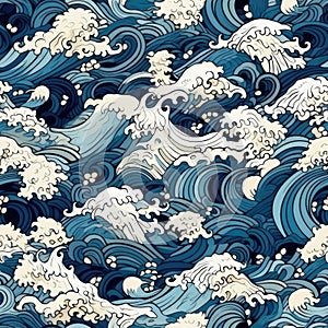 ocean waves japanese style seamless background for textiles, fabrics, covers, wallpapers, print, gift wrapping