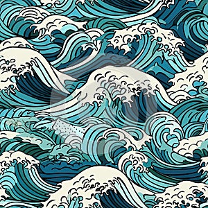 ocean waves japanese style seamless background for textiles, fabrics, covers, wallpapers, print, gift wrapping