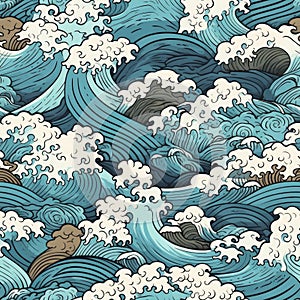 ocean waves japanese style seamless background for textiles, fabrics, covers, wallpapers, print, gift wrapping