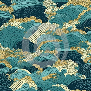 ocean waves japanese style seamless background for textiles, fabrics, covers, wallpapers, print, gift wrapping