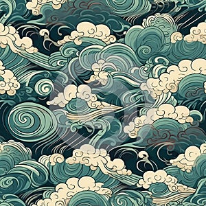 ocean waves japanese style seamless background for textiles, fabrics, covers, wallpapers, print, gift wrapping