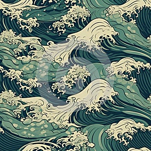 ocean waves japanese style seamless background for textiles, fabrics, covers, wallpapers, print, gift wrapping