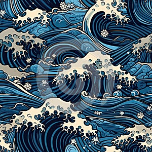 ocean waves japanese style seamless background for textiles, fabrics, covers, wallpapers, print, gift wrapping