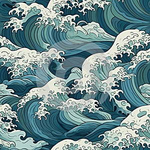 ocean waves japanese style seamless background for textiles, fabrics, covers, wallpapers, print, gift wrapping