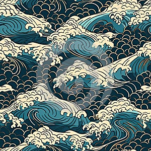 ocean waves japanese style seamless background for textiles, fabrics, covers, wallpapers, print, gift wrapping