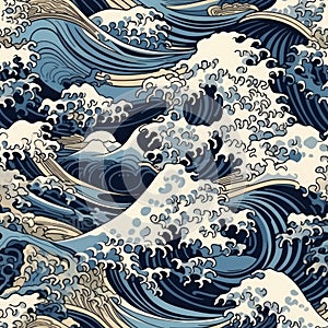 ocean waves japanese style seamless background for textiles, fabrics, covers, wallpapers, print, gift wrapping