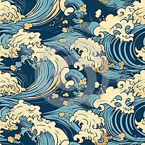 ocean waves japanese style seamless background for textiles, fabrics, covers, wallpapers, print, gift wrapping