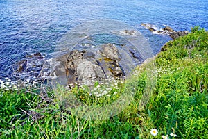 Ocean waves and Rocks along coastline in Portland, Maine