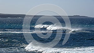 Ocean waves on the rocky coastline