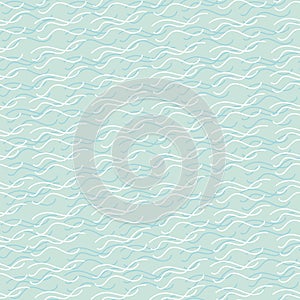 Ocean waves seamless vector pattern in pastel aqua blue