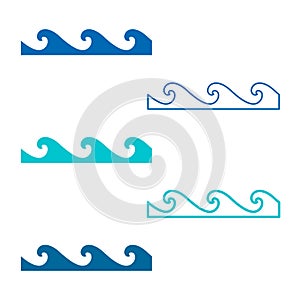 Ocean Waves Set. Nautical Marine Symbols. Vector Sea Wave Icons. Vector illustration. EPS 10.