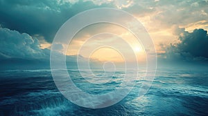 Ocean Waves at Sunset with Dramatic Cloudy Sky and Warm Light