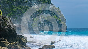 Ocean Waves on Tembeling Coastline at Nusa Penida island, Bali Indonesia