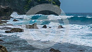 Ocean Waves on Tembeling Coastline at Nusa Penida island, Bali Indonesia