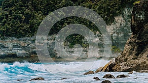 Ocean Waves on Tembeling Coastline at Nusa Penida island, Bali Indonesia