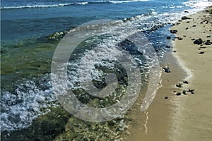 Ocean waves up close crashing on a sandy beach vector