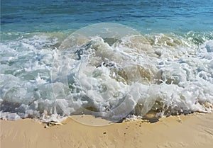 Ocean waves up close crashing on a sandy beach vector