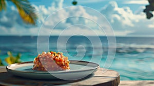 This oceanfront dining scene captures the essence of a tropical retreat with a tantalizing ceviche, freshly prepared