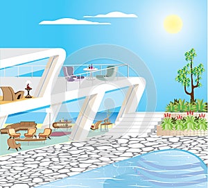 Oceanfront Modern Mansion Vector Illustration
