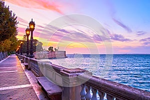 The oceanfront promenade of Alameda Apodaca garden, Cadiz, Spain