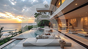 Oceanfront villa sunset luxury poolside relaxation