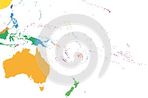 Oceania, colored single states, political map