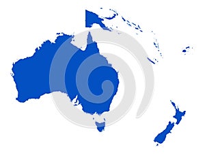 Oceania map - geographic region that includes Australasia, Melanesia, Micronesia and Polynesia
