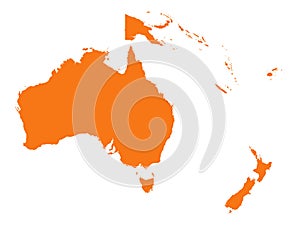 Oceania map - geographic region that includes Australasia, Melanesia, Micronesia and Polynesia