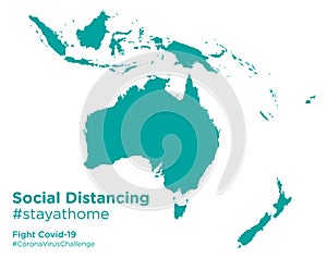 Oceania map with Social Distancing stayathome tag