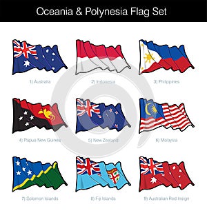 Oceania and Polynesia Waving Flag Set