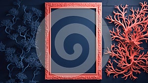 Coral Frame On Indigo: Narrative Paneling With Colorful Woodcarvings