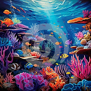 Oceanic Kaleidoscope: A vibrant aquatic collage, showcasing the rich marine life beneath the surface