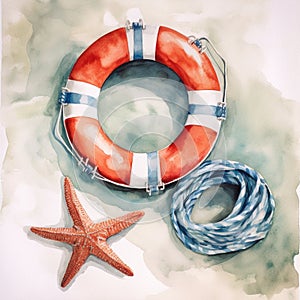 Oceanic Lifesavers. Starfish, Lifering, and Rope