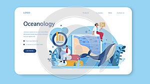 Oceanographer web banner or landing page. Oceanology scientist.