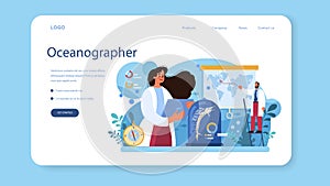 Oceanographer web banner or landing page. Oceanology scientist.