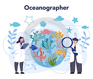 Oceanologist concept. Oceanography scientist. Practical studying all