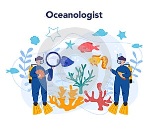 Oceanologist concept. Oceanography scientist. Practical studying all