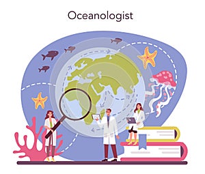 Oceanologist concept. Oceanography scientist. Practical studying and exploration