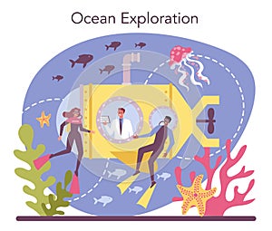 Oceanologist concept. Oceanography scientist. Practical studying and exploration